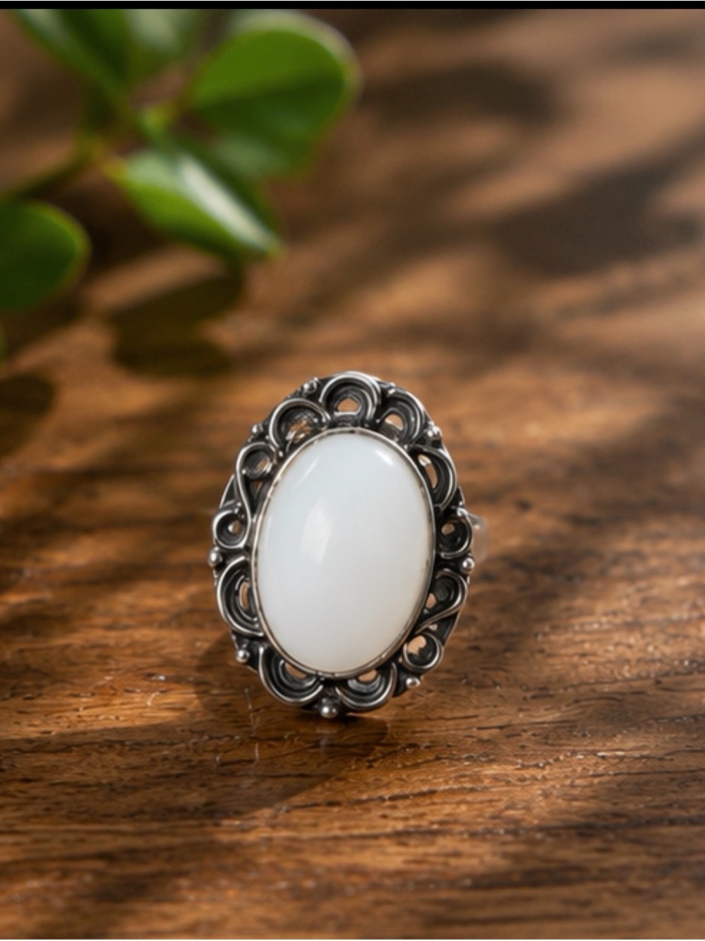 925 sterling Silver Filigree White Stone Statement Ring